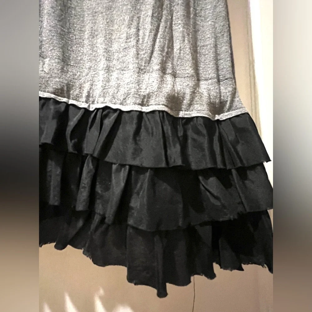 Y2K Young Fabulous & Broke Sz M Mini Dress Tunic Top Grey T-shirt Silk Ruffle - Picture 8 of 16